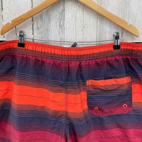 Speedo Swim Trunks Mens‎ Large Orange Red Black Stripe Mesh Lined Pockets - Picture 4 of 6